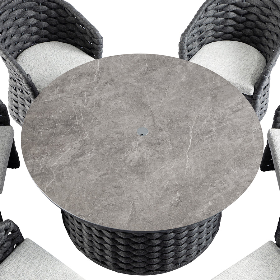 Positano Wide Rope 6-Seater Round Dining Set, Grey