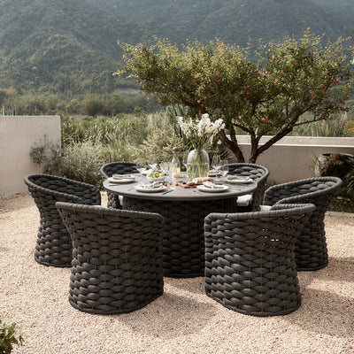 Positano Wide Rope 6-Seater Round Dining Set, Grey