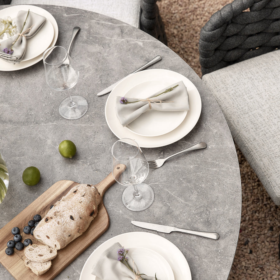 Positano Wide Rope 6-Seater Round Dining Set, Grey