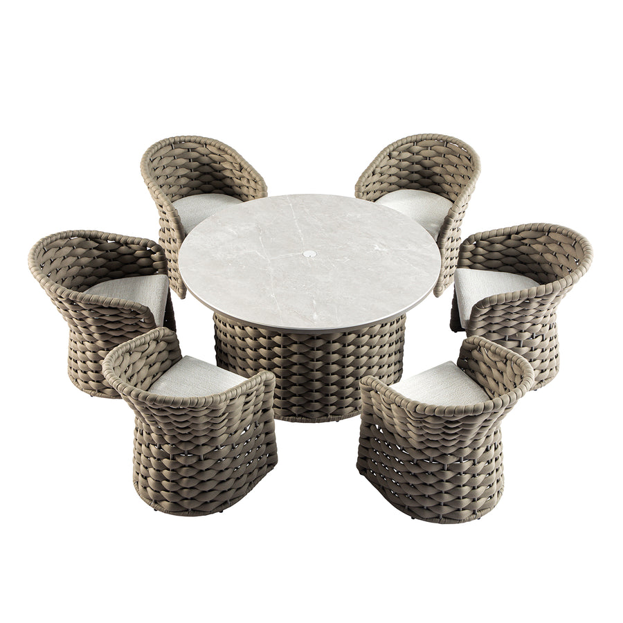 Positano Wide Rope 6-Seater Round Dining Set, Taupe