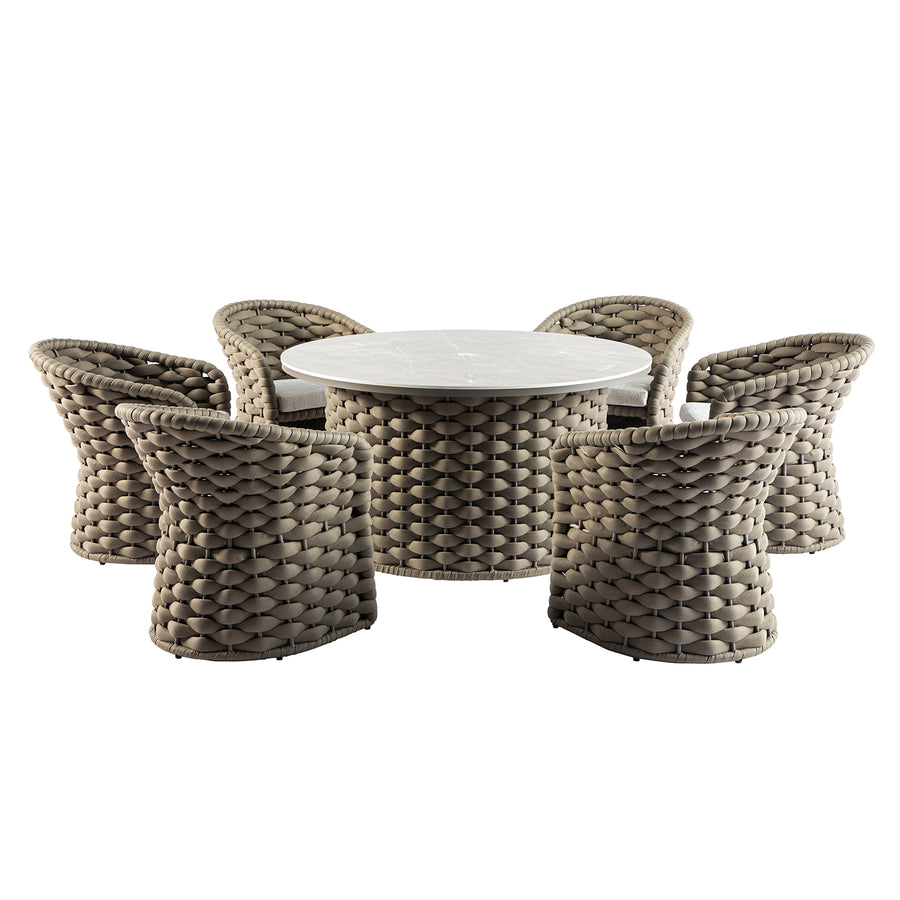 Positano Wide Rope 6-Seater Round Dining Set, Taupe