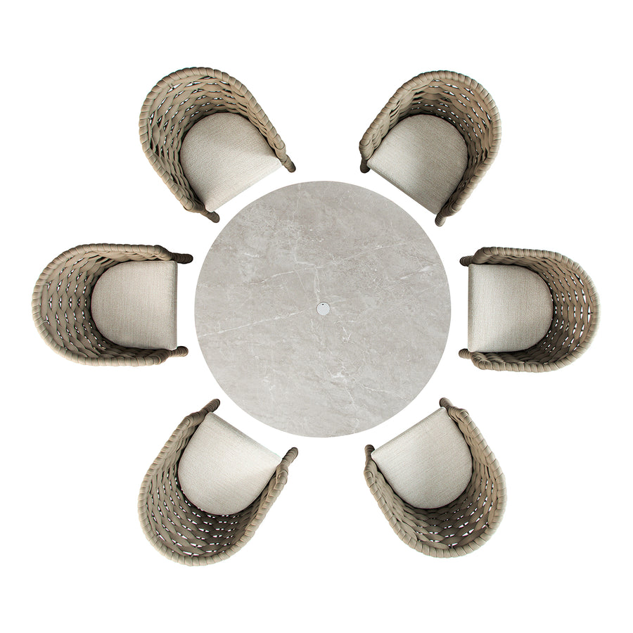 Positano Wide Rope 6-Seater Round Dining Set, Taupe