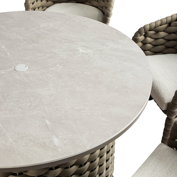 Positano Wide Rope 6 - Seater Round Dining Set, Taupe - daals