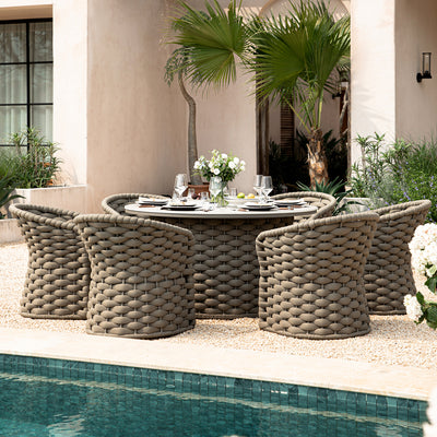 Positano Wide Rope 6-Seater Round Dining Set, Taupe