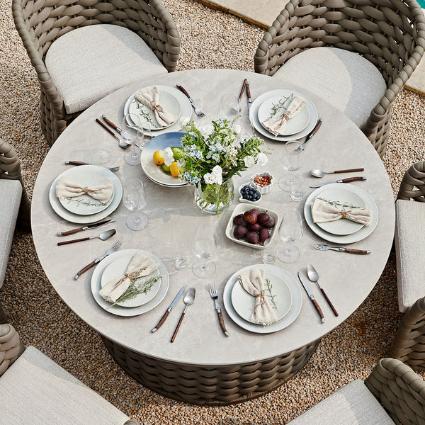 Positano Wide Rope 6 - Seater Round Dining Set, Taupe - daals
