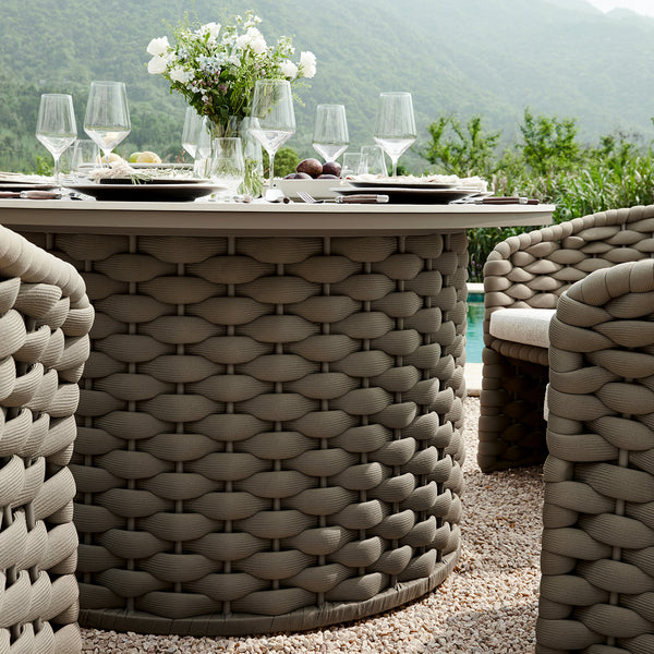 Positano Wide Rope 6 - Seater Round Dining Set, Taupe - daals