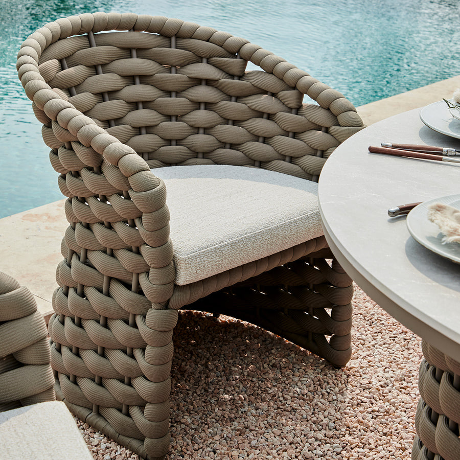 Positano Wide Rope 6-Seater Round Dining Set, Taupe