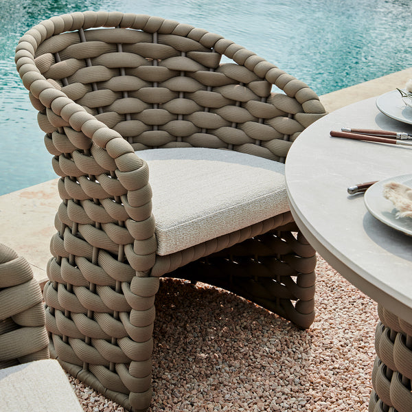Positano Wide Rope 6 - Seater Round Dining Set, Taupe - daals