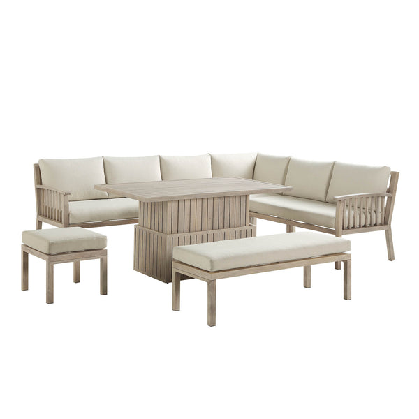 Earlswood Aluminium Washed Wood Effect Large Corner Sofa Set with Rising Table