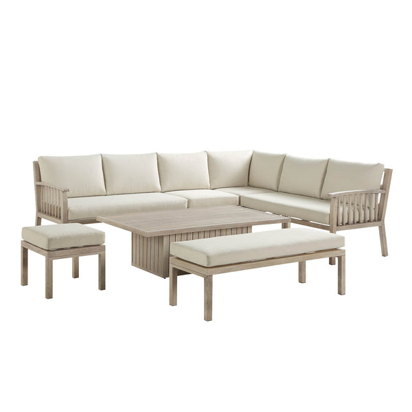 Earlswood Aluminium Washed Wood Effect Large Corner Sofa Set with Rising Table