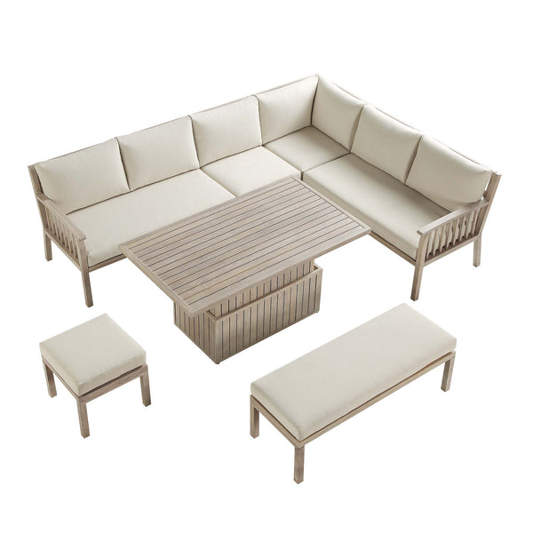 Earlswood Aluminium Washed Wood Effect Large Corner Sofa Set with Rising Table