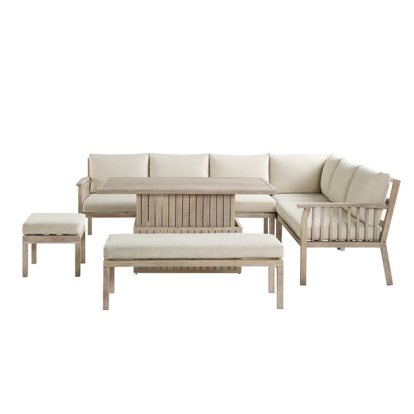 Earlswood Aluminium Washed Wood Effect Large Corner Sofa Set with Rising Table