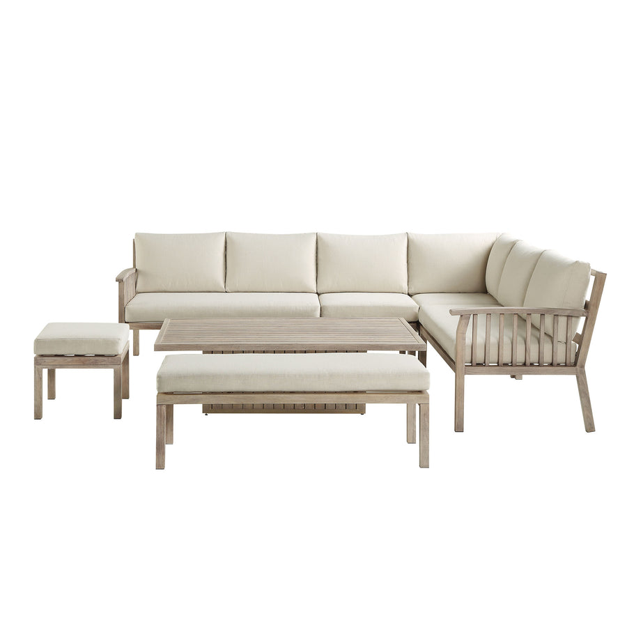 Earlswood Aluminium Washed Wood Effect Large Corner Sofa Set with Rising Table
