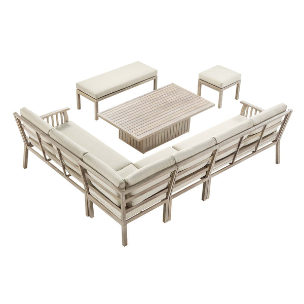 Earlswood Aluminium Washed Wood Effect Large Corner Sofa Set with Rising Table