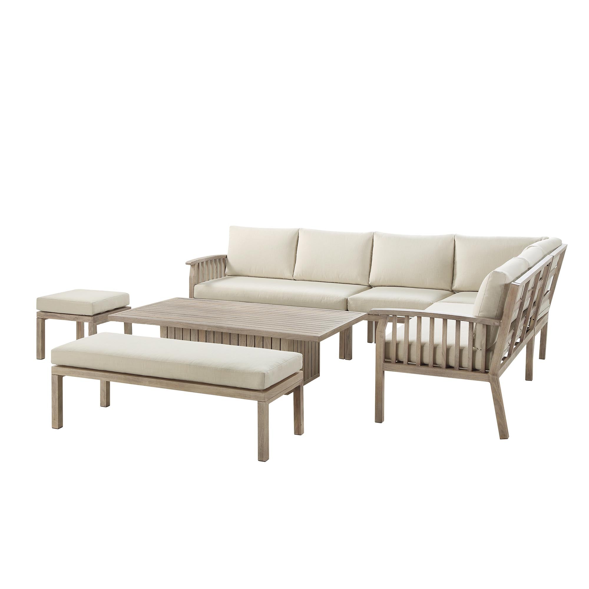 Earlswood Aluminium Washed Wood Effect Large Corner Sofa Set with Rising Table