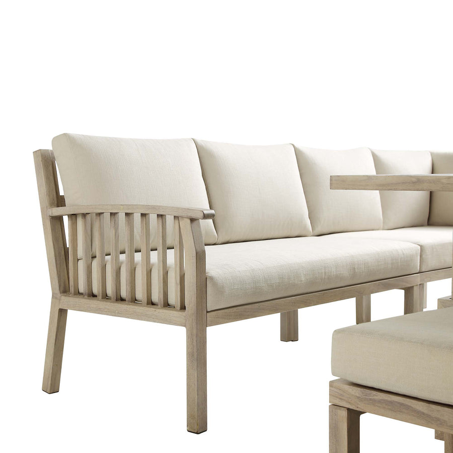 Earlswood Aluminium Washed Wood Effect Large Corner Sofa Set with Rising Table