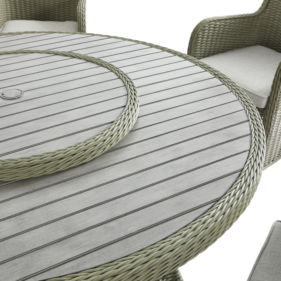 Hampshire 6-Seater Round Wicker Rattan Dining Set with Lazy Susan & Ice Bucket, Desert Sage