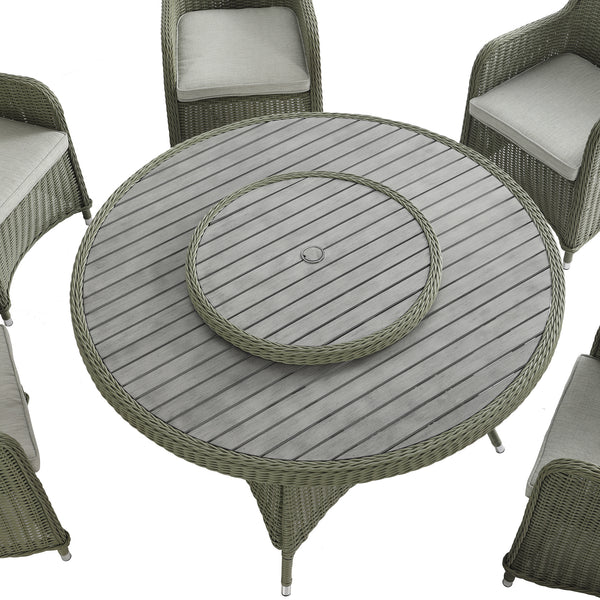 Hampshire 6 - Seater Round Wicker Rattan Dining Set with Lazy Susan & Ice Bucket, Desert Sage - daals