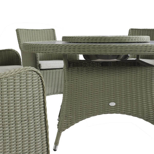 Hampshire 6 - Seater Round Wicker Rattan Dining Set with Lazy Susan & Ice Bucket, Desert Sage - daals