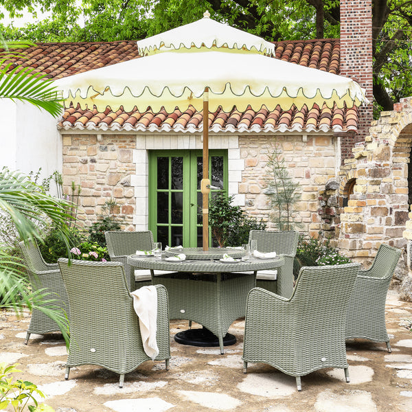 Hampshire 6 - Seater Round Wicker Rattan Dining Set with Lazy Susan & Ice Bucket, Desert Sage - daals