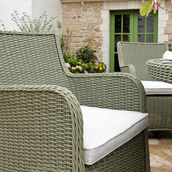 Hampshire 6 - Seater Round Wicker Rattan Dining Set with Lazy Susan & Ice Bucket, Desert Sage - daals
