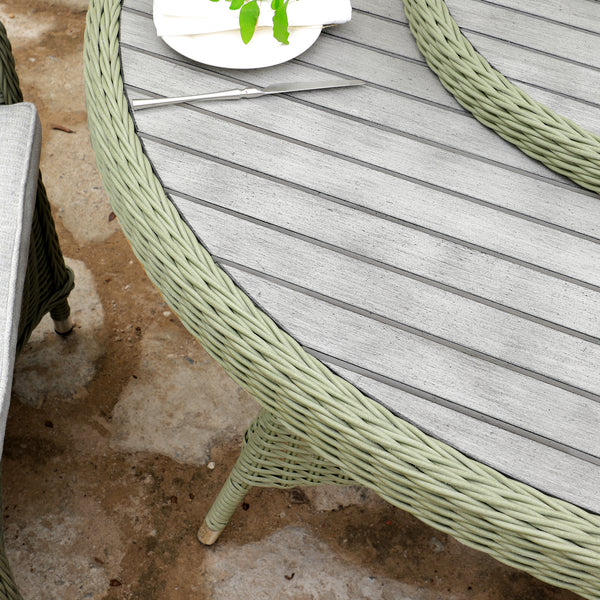 Hampshire 6 - Seater Round Wicker Rattan Dining Set with Lazy Susan & Ice Bucket, Desert Sage - daals