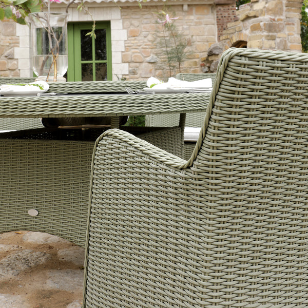 Hampshire 6 - Seater Round Wicker Rattan Dining Set with Lazy Susan & Ice Bucket, Desert Sage - daals