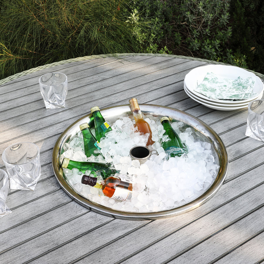 Hampshire 6-Seater Round Wicker Rattan Dining Set with Lazy Susan & Ice Bucket, Desert Sage