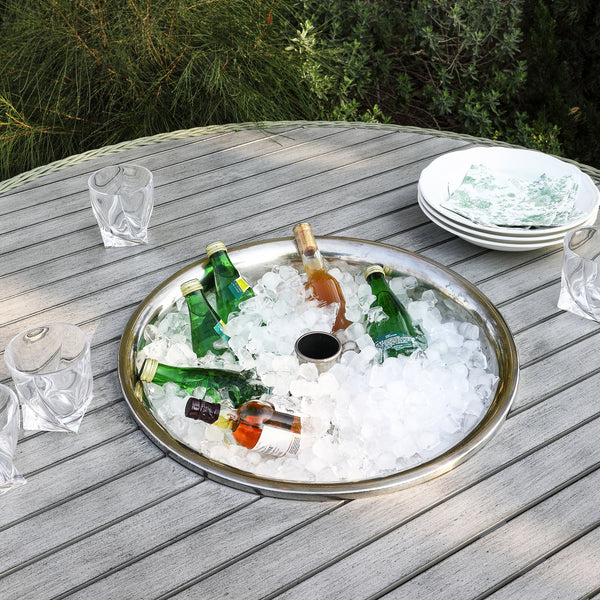 Hampshire 6 - Seater Round Wicker Rattan Dining Set with Lazy Susan & Ice Bucket, Desert Sage - daals