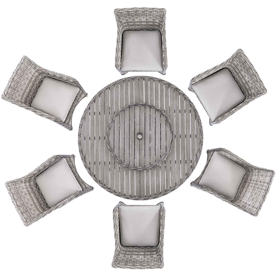 Hampshire 6-Seater Round Wicker Rattan Dining Set with Lazy Susan & Ice Bucket, Light Grey