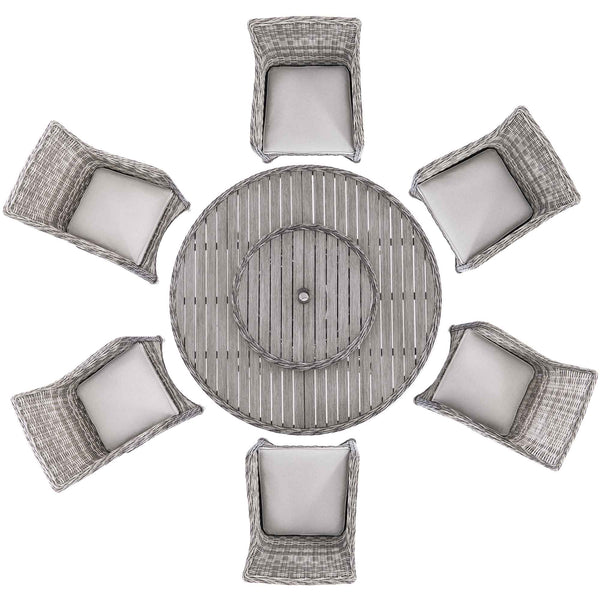 Hampshire 6 - Seater Round Wicker Rattan Dining Set with Lazy Susan & Ice Bucket, Light Grey - daals