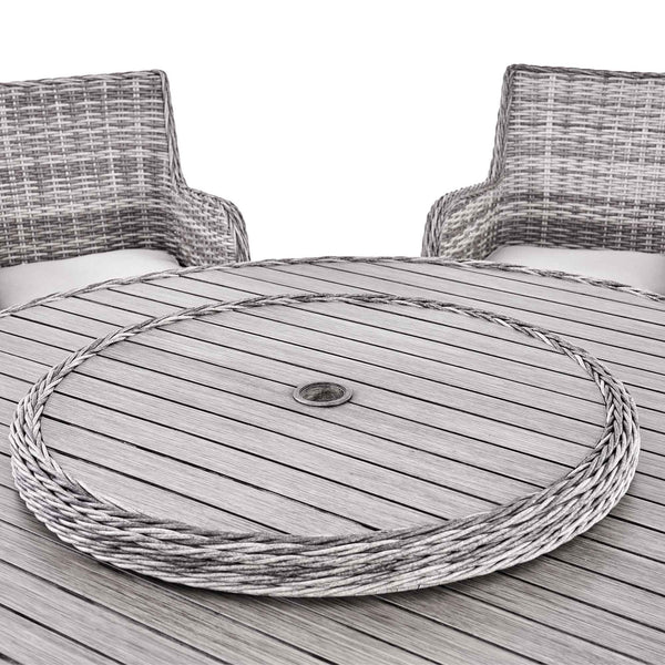Hampshire 6 - Seater Round Wicker Rattan Dining Set with Lazy Susan & Ice Bucket, Light Grey - daals