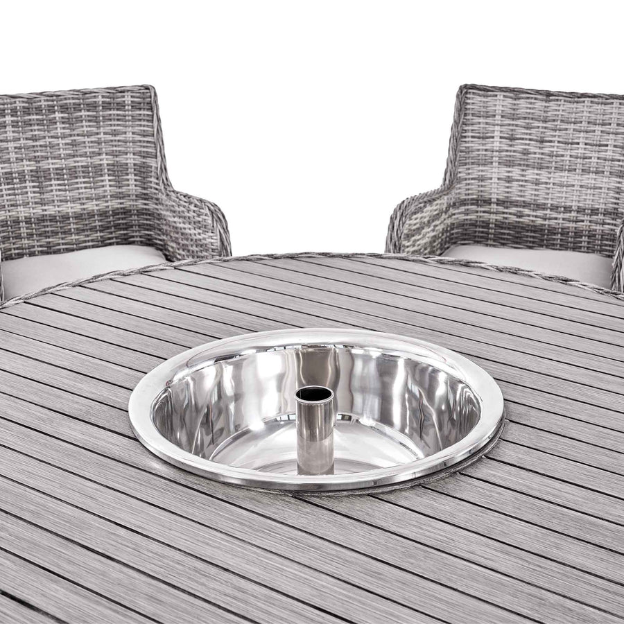 Hampshire 6-Seater Round Wicker Rattan Dining Set with Lazy Susan & Ice Bucket, Light Grey