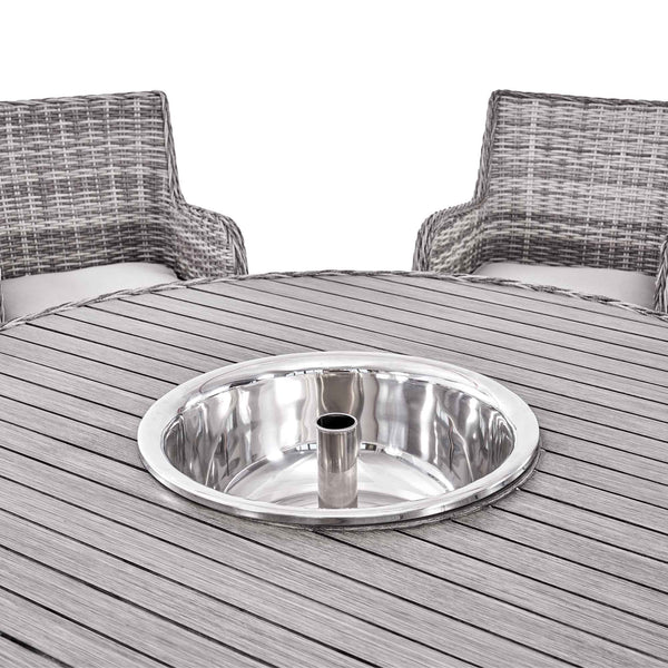 Hampshire 6 - Seater Round Wicker Rattan Dining Set with Lazy Susan & Ice Bucket, Light Grey - daals
