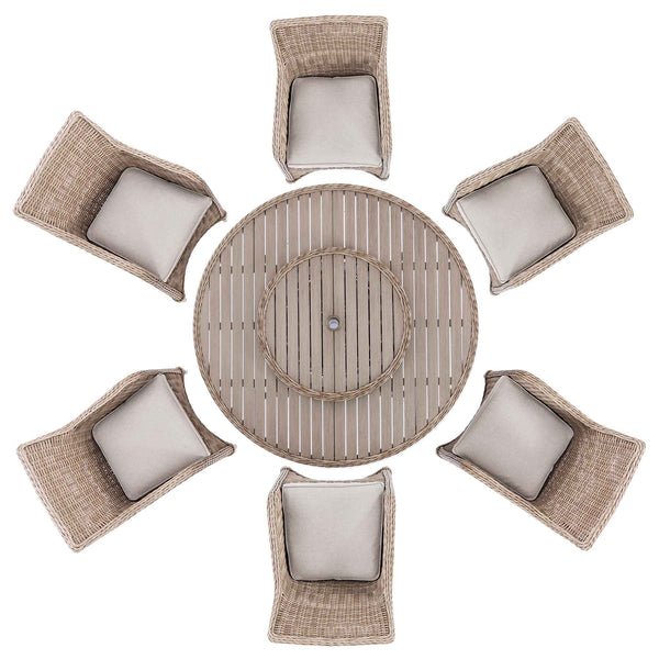 Hampshire 6-Seater Round Wicker Rattan Dining Set with Lazy Susan & Ice Bucket, Natural