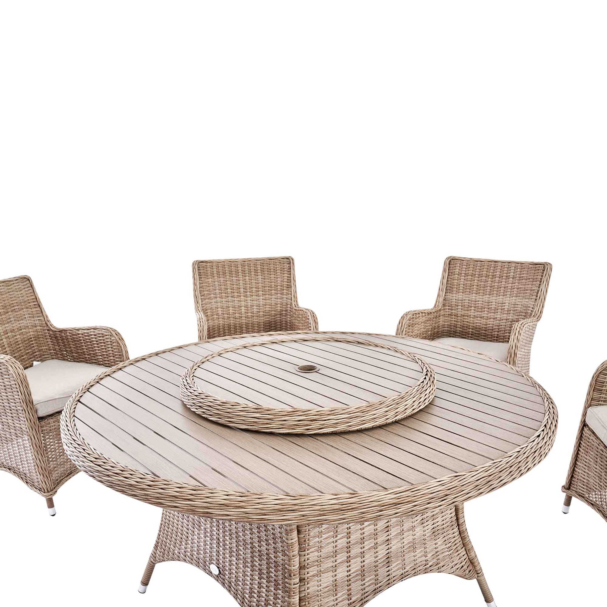 Ikea Ratten Round Table Hampshire 6-Seater Round Rattan Dining Set with Lazy Susan in Natural ...