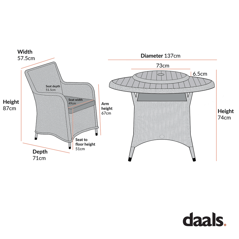 Hampshire 6-Seater Round Wicker Rattan Dining Set with Lazy Susan & Ice Bucket, Light Grey