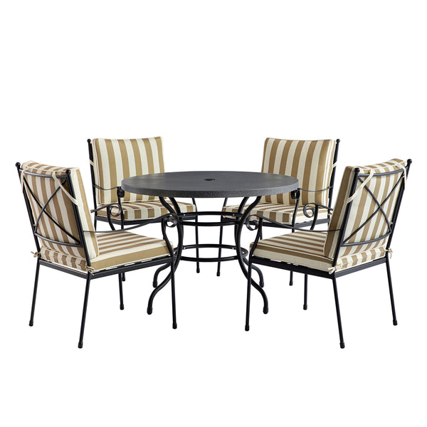 Haymes Indoor and Outdoor Metal 4 - Seater Round Dining Set, Khaki Stripe - daals