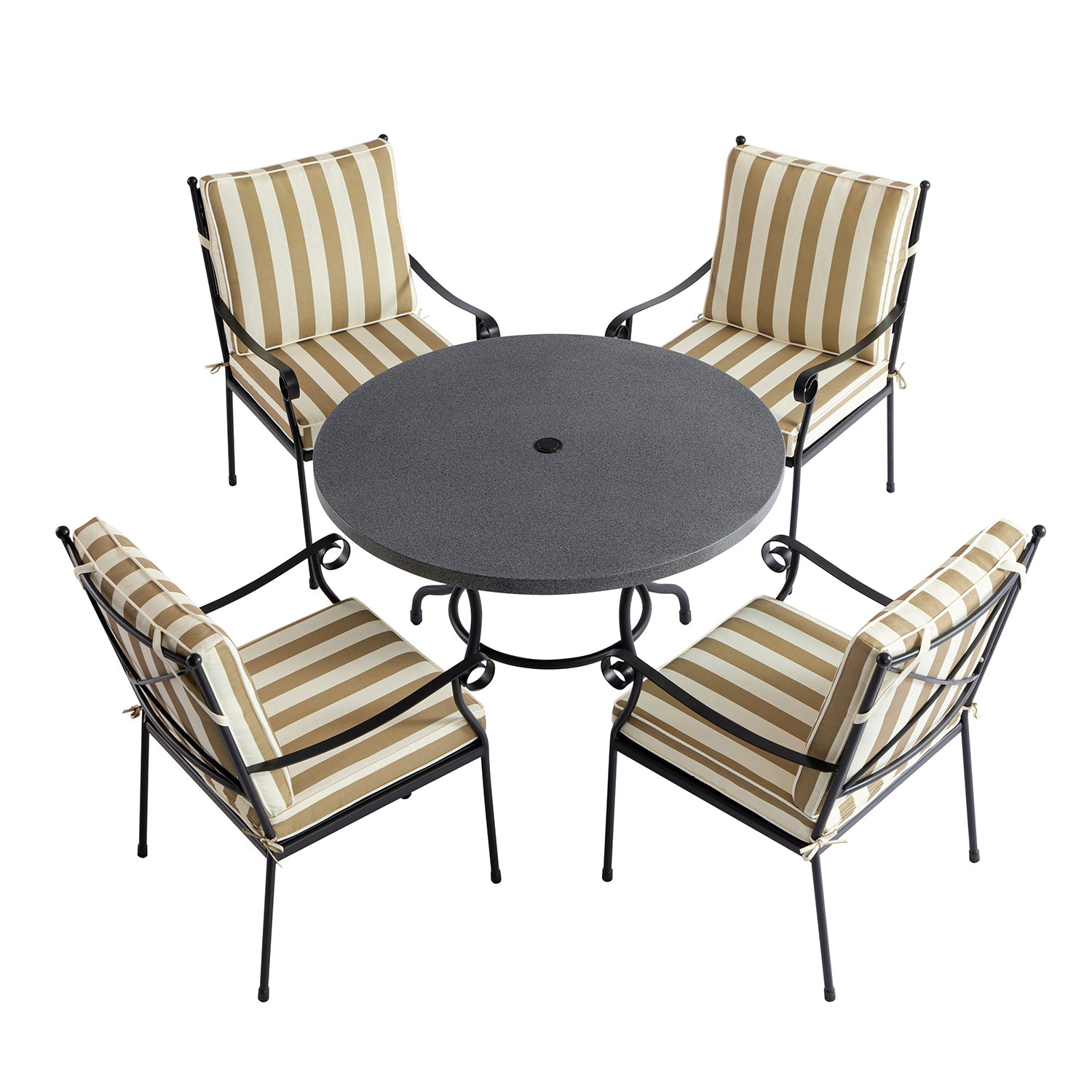 Haymes Indoor and Outdoor Metal 4-Seater Round Dining Set, Khaki Stripe