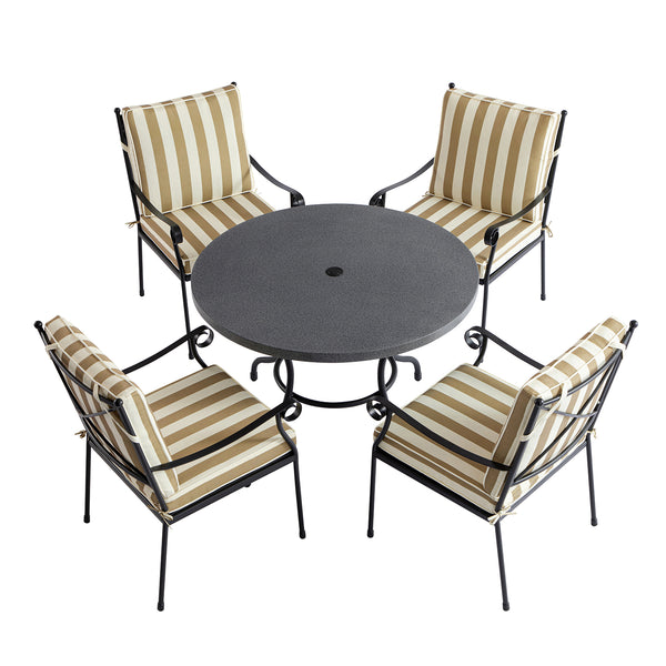 Haymes Indoor and Outdoor Metal 4 - Seater Round Dining Set, Khaki Stripe - daals