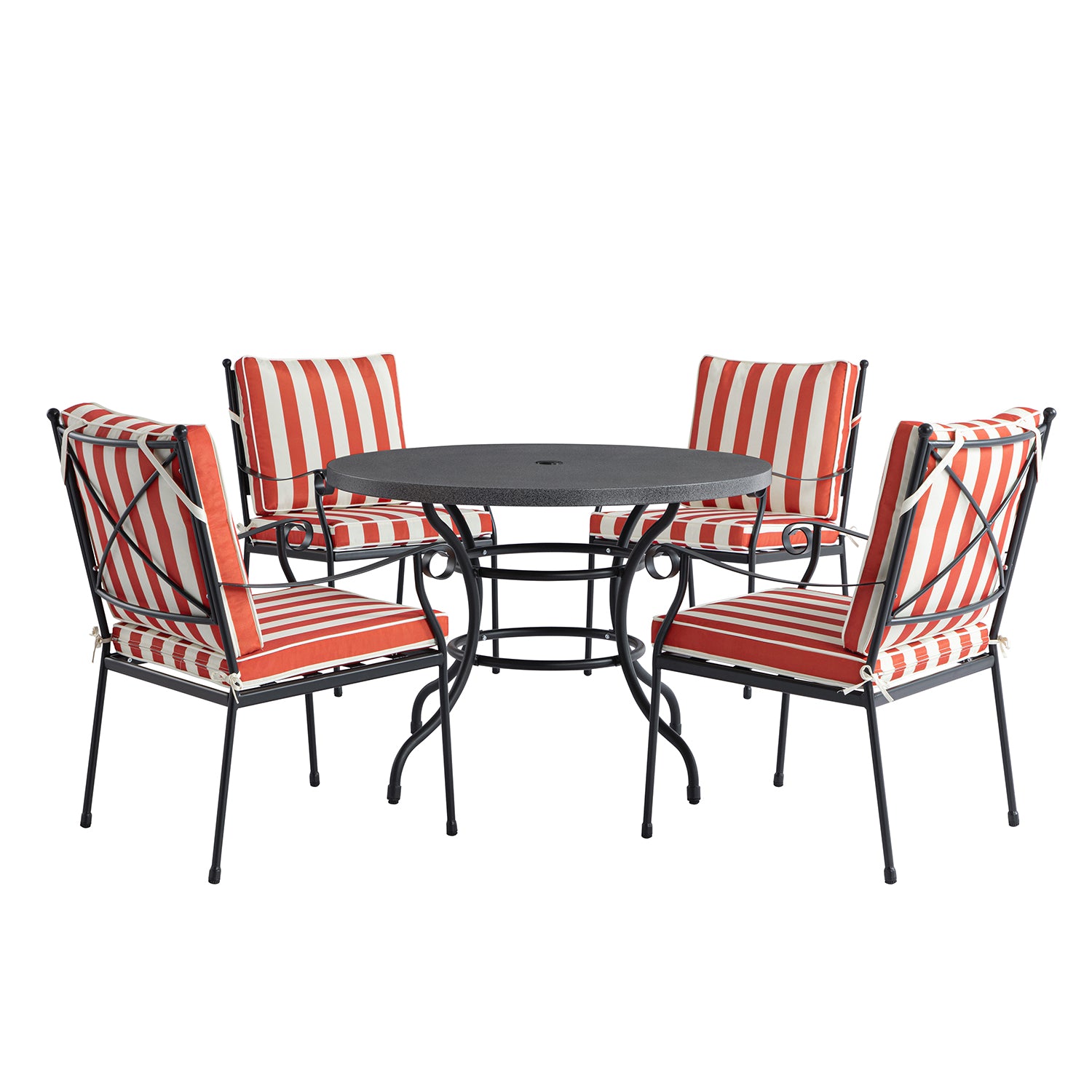 Haymes Indoor and Outdoor Metal 4-Seater Round Dining Set, Scarlet Stripe