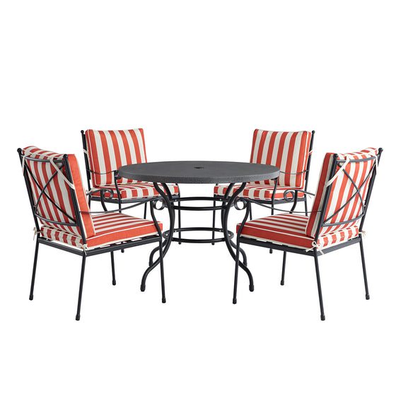 Haymes Indoor and Outdoor Metal 4-Seater Round Dining Set, Scarlet Stripe