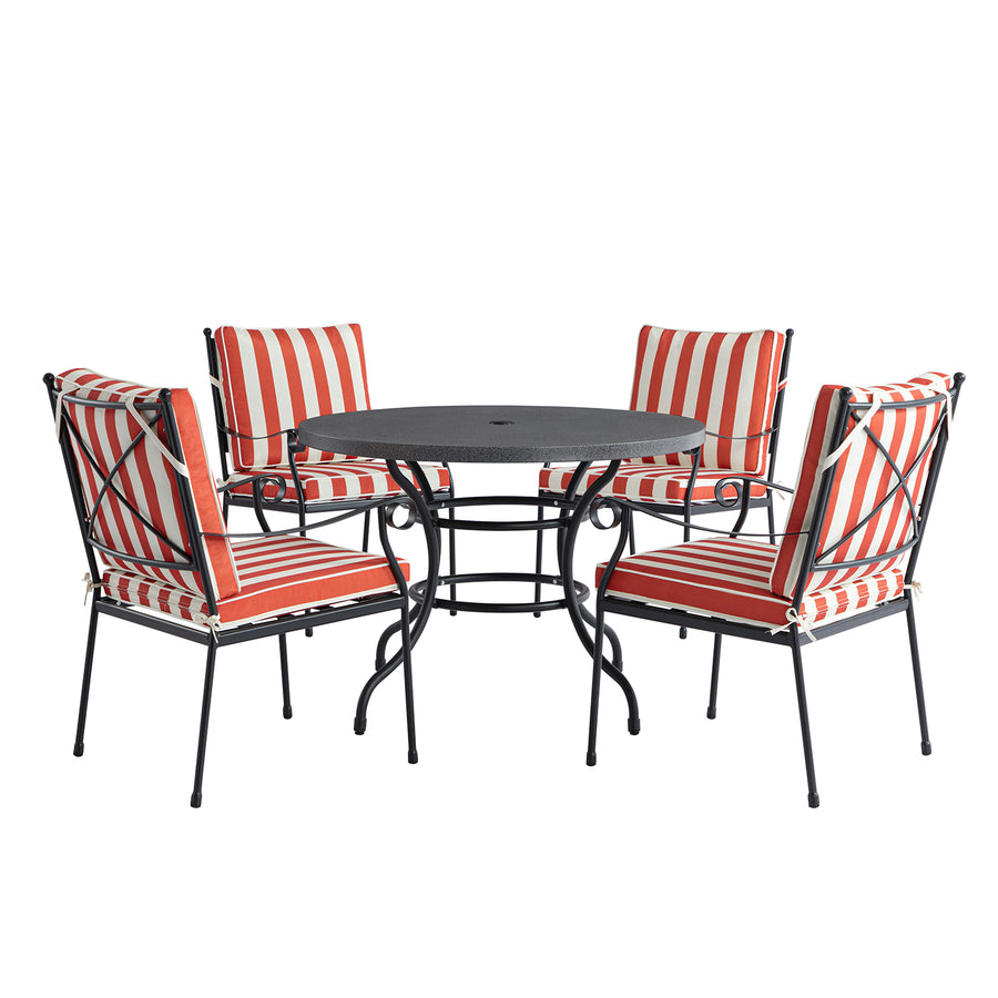 Haymes Indoor and Outdoor Metal 4-Seater Round Dining Set, Scarlet Stripe