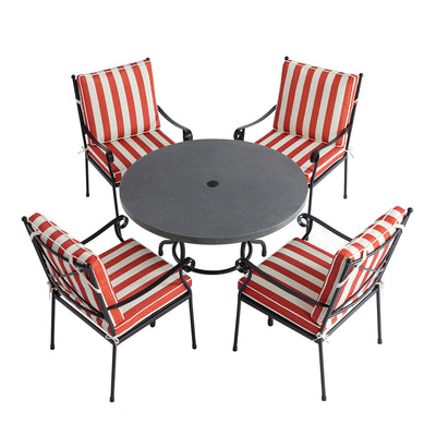 Haymes Indoor and Outdoor Metal 4-Seater Round Dining Set, Scarlet Stripe