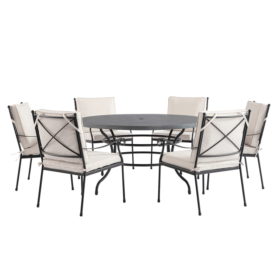 Haymes Indoor and Outdoor Metal 6 - Seater Round Dining Set, Beige - daals
