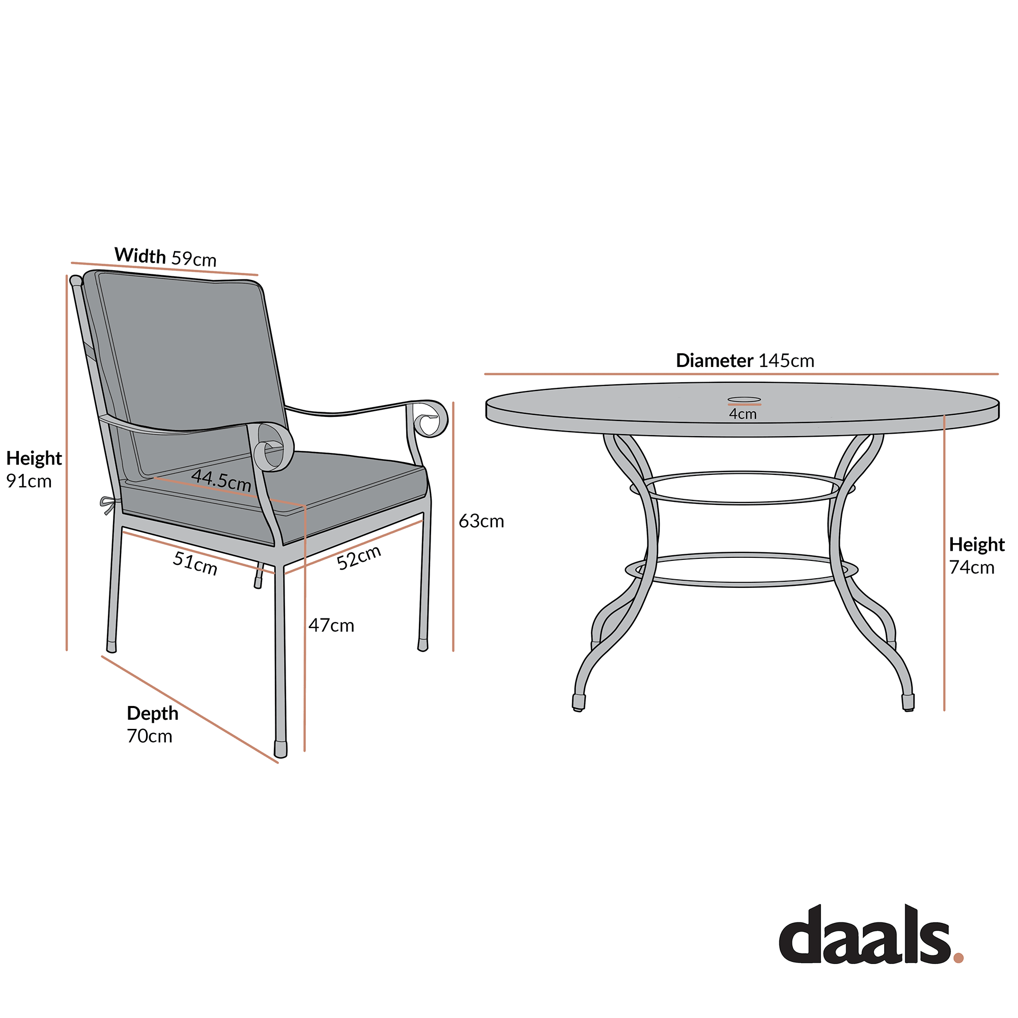 Haymes Indoor and Outdoor Metal 6-Seater Round Dining Set, Khaki Stripe
