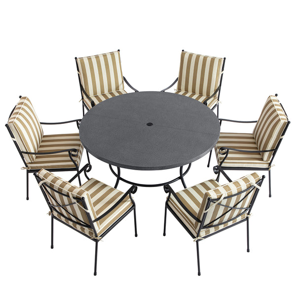 Haymes Indoor and Outdoor Metal 6 - Seater Round Dining Set, Khaki Stripe - daals
