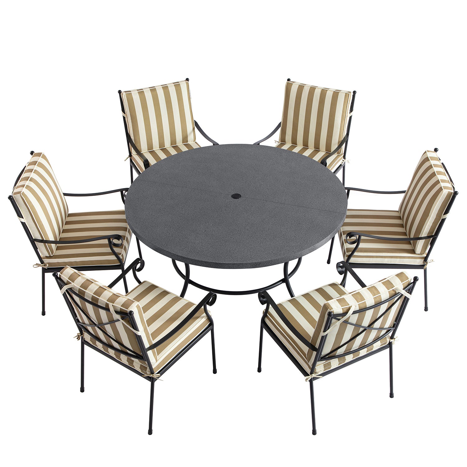 Haymes Indoor and Outdoor Metal 6-Seater Round Dining Set, Khaki Stripe