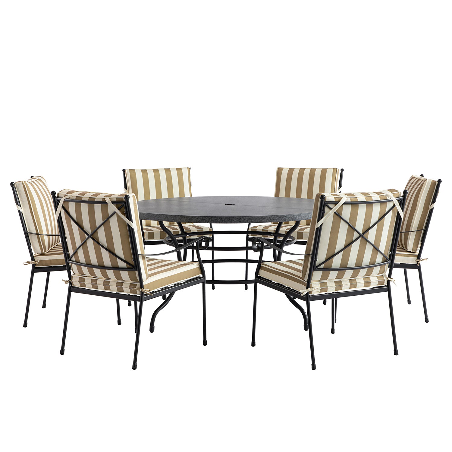 Haymes Indoor and Outdoor Metal 6-Seater Round Dining Set, Khaki Stripe