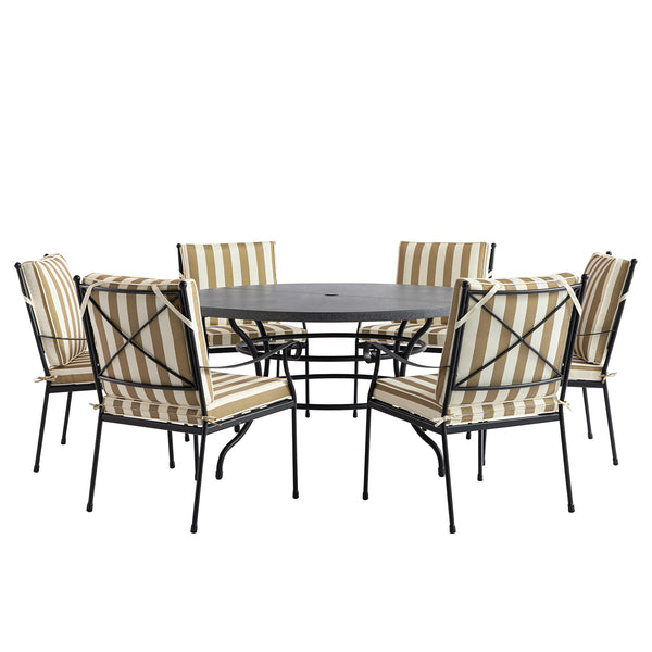 Haymes Indoor and Outdoor Metal 6 - Seater Round Dining Set, Khaki Stripe - daals